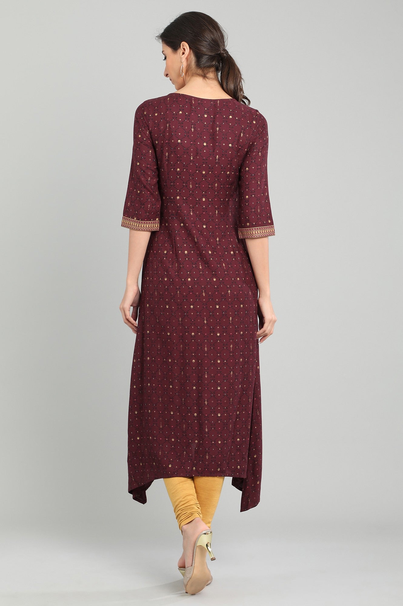 Maroon Round Neck Printed kurta