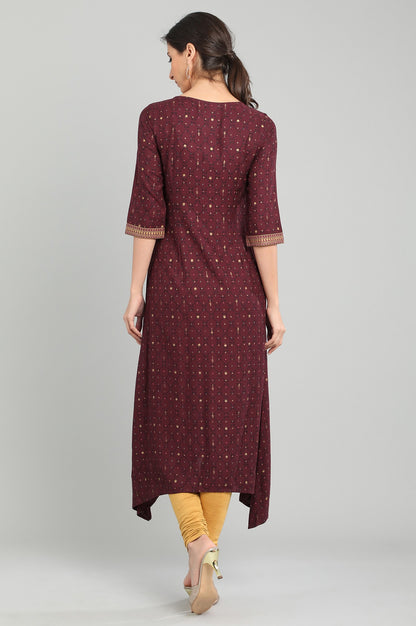 Maroon Round Neck Printed kurta