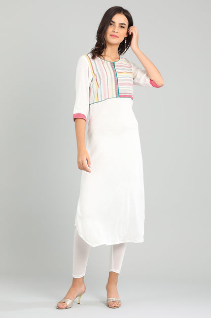 White Round Neck Yarn-dyed kurta