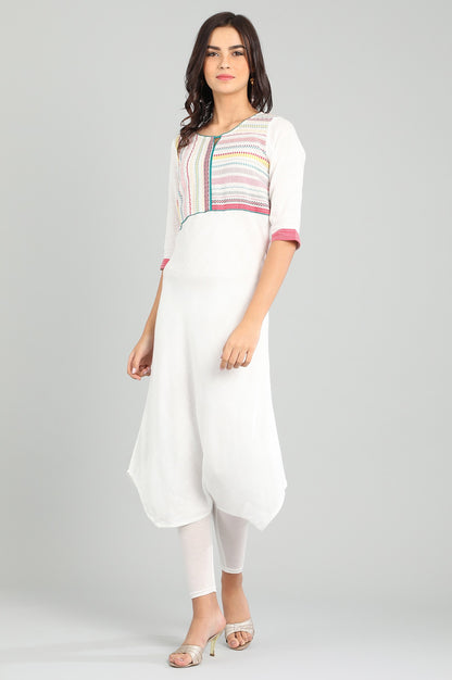 White Round Neck Yarn-dyed kurta