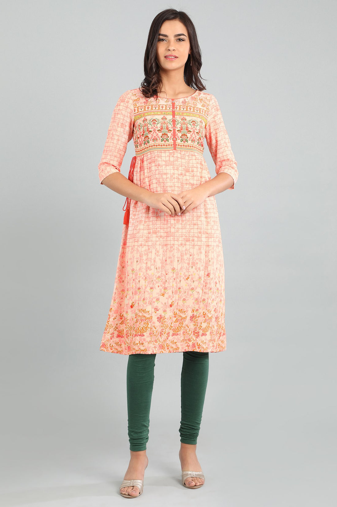 Orange Round Neck Printed kurta