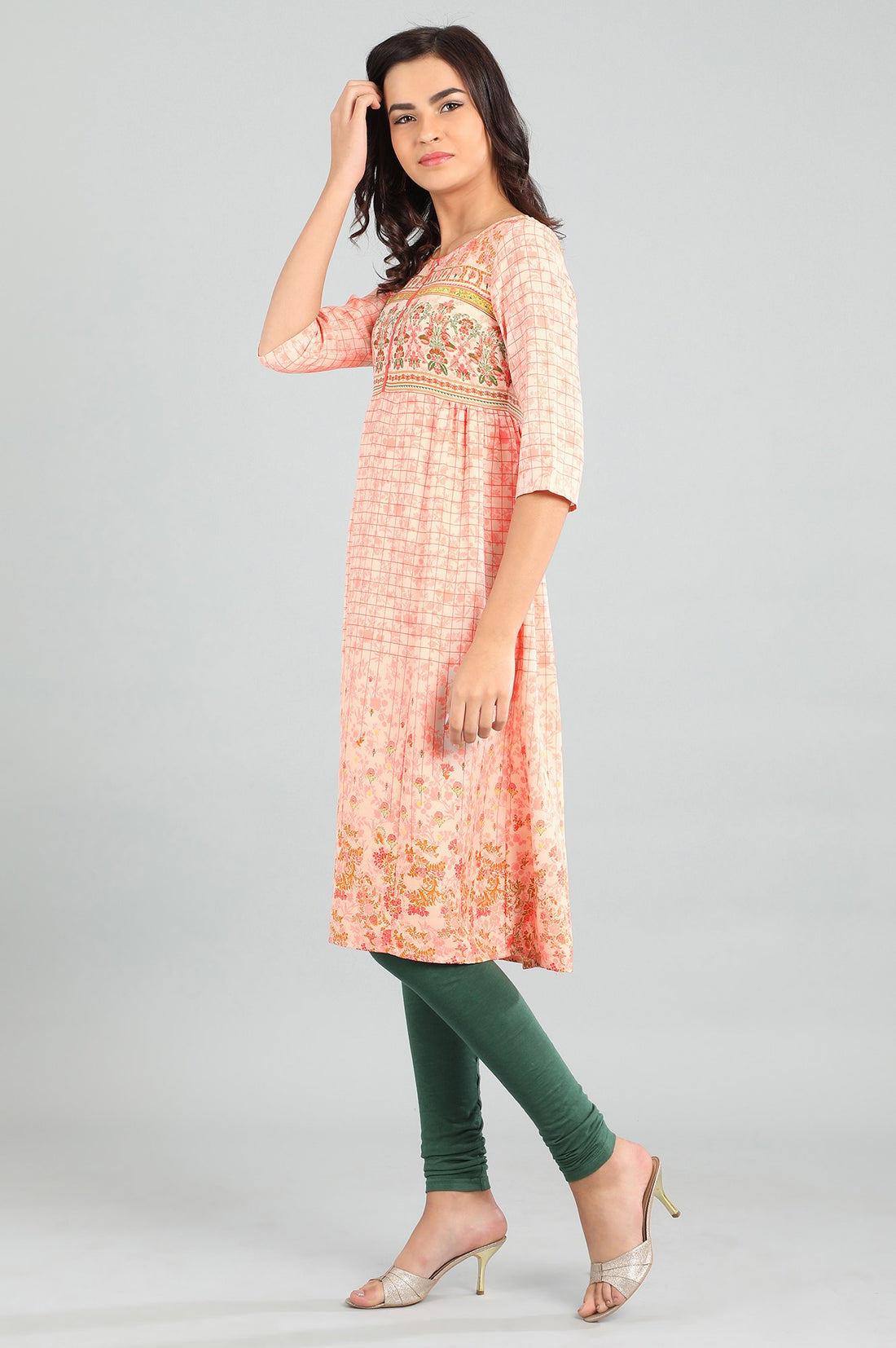 Orange Round Neck Printed kurta