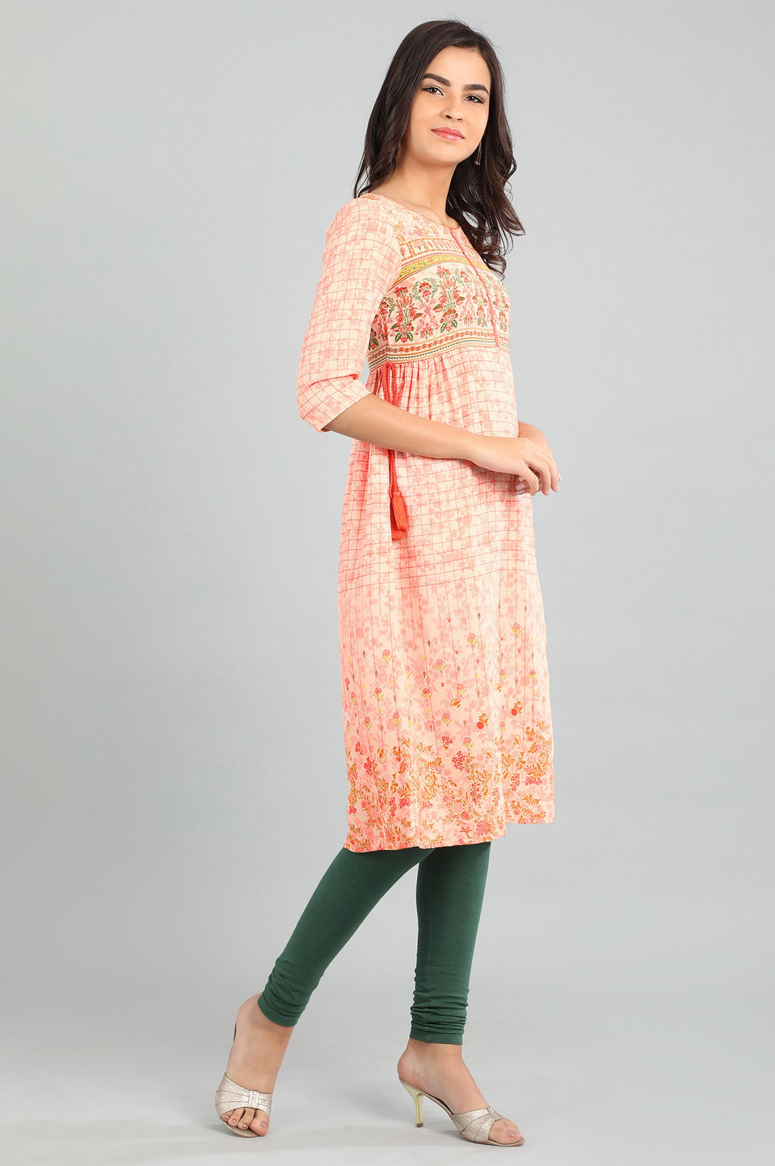 Orange Round Neck Printed kurta