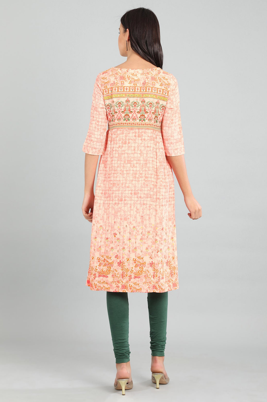 Orange Round Neck Printed kurta