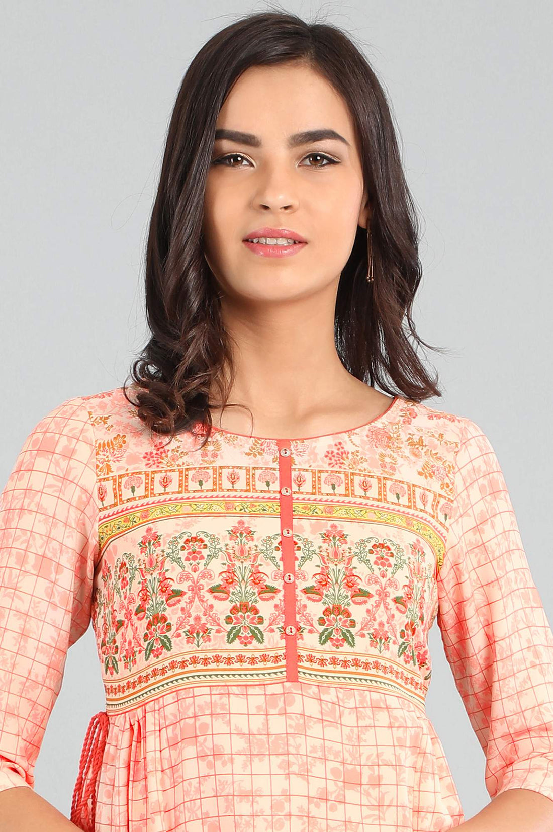 Orange Round Neck Printed kurta