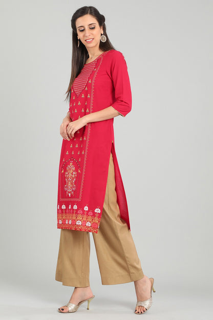 Red Round Neck Printed kurta