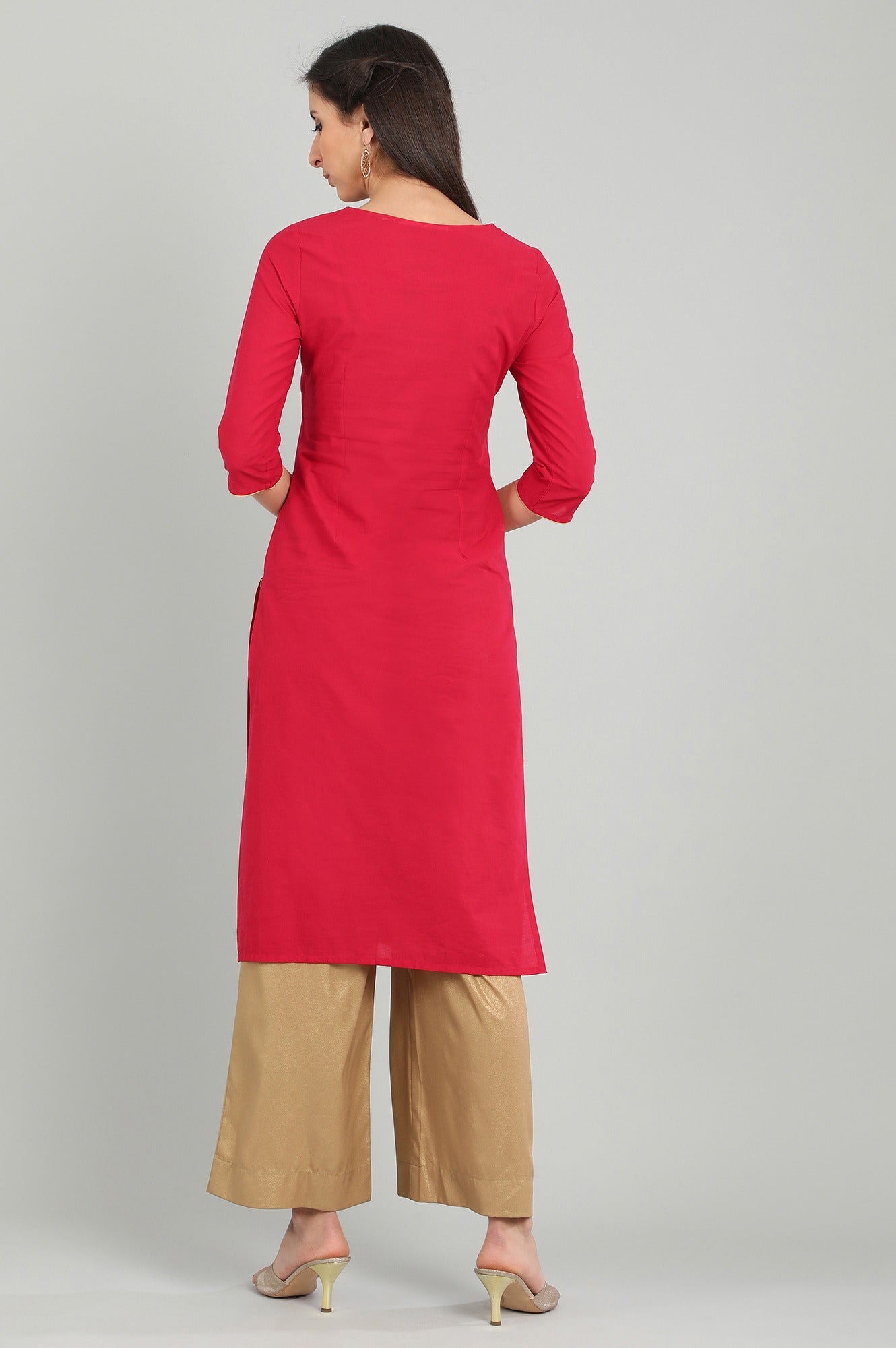 Red Round Neck Printed kurta