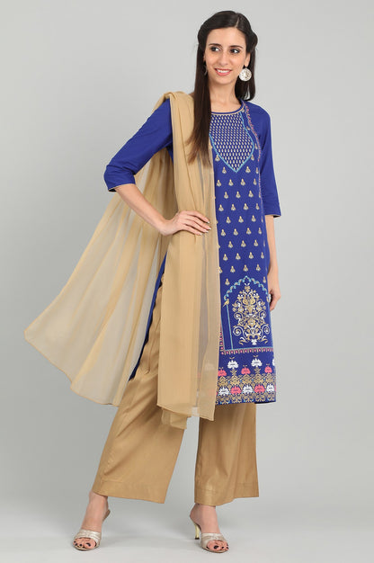 Blue Round Neck Printed kurta