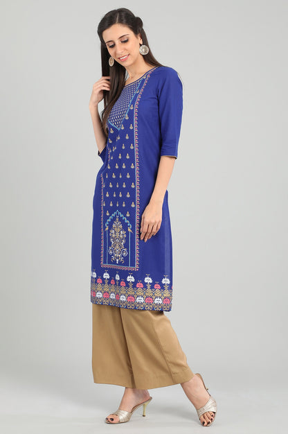 Blue Round Neck Printed kurta