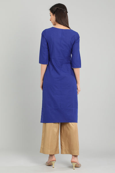Blue Round Neck Printed kurta