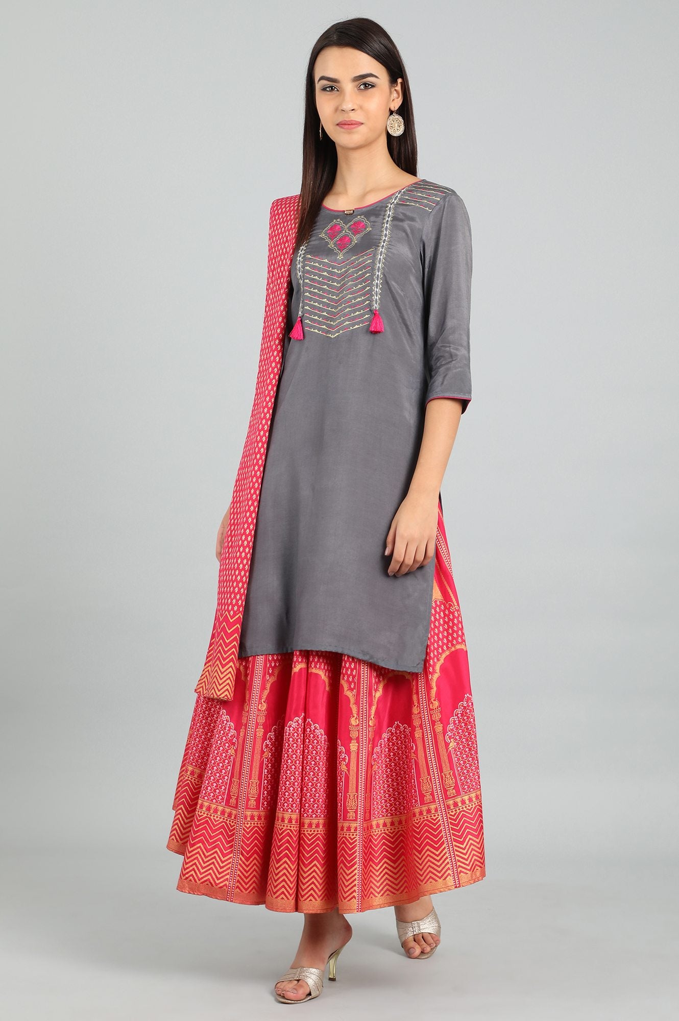 Grey Round Neck Tassel kurta