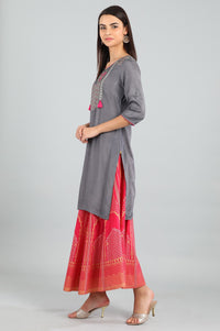Grey Round Neck Tassel kurta