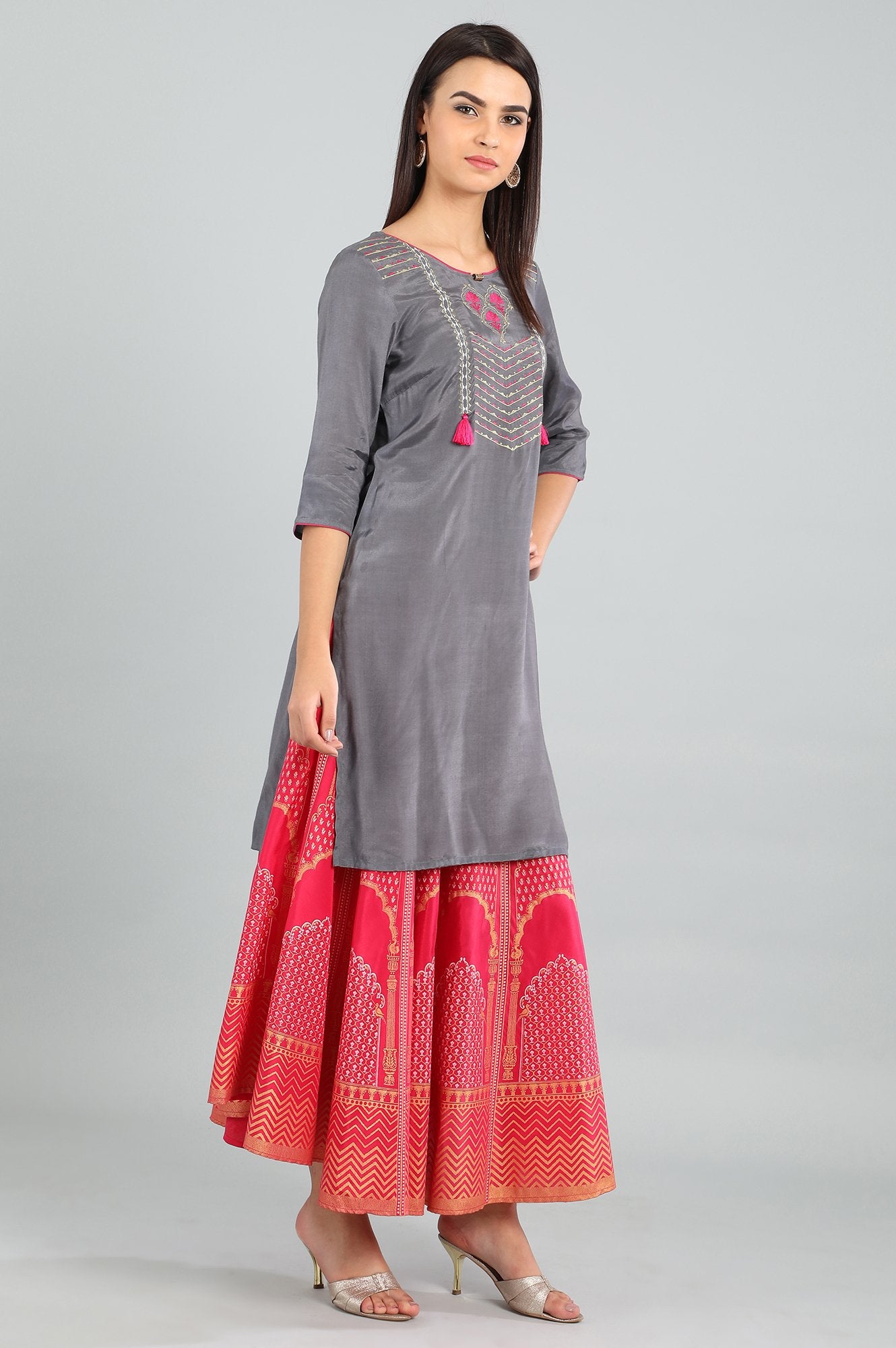 Grey Round Neck Tassel kurta