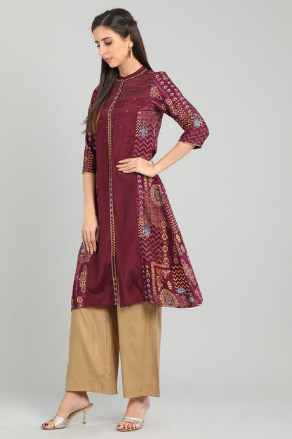 Wine Band Collar Printed kurta