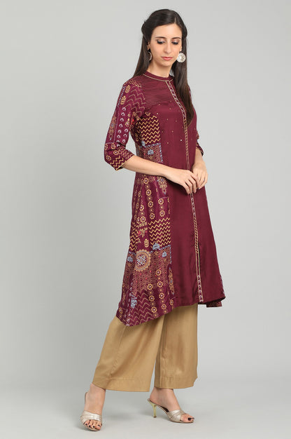 Wine Band Collar Printed kurta