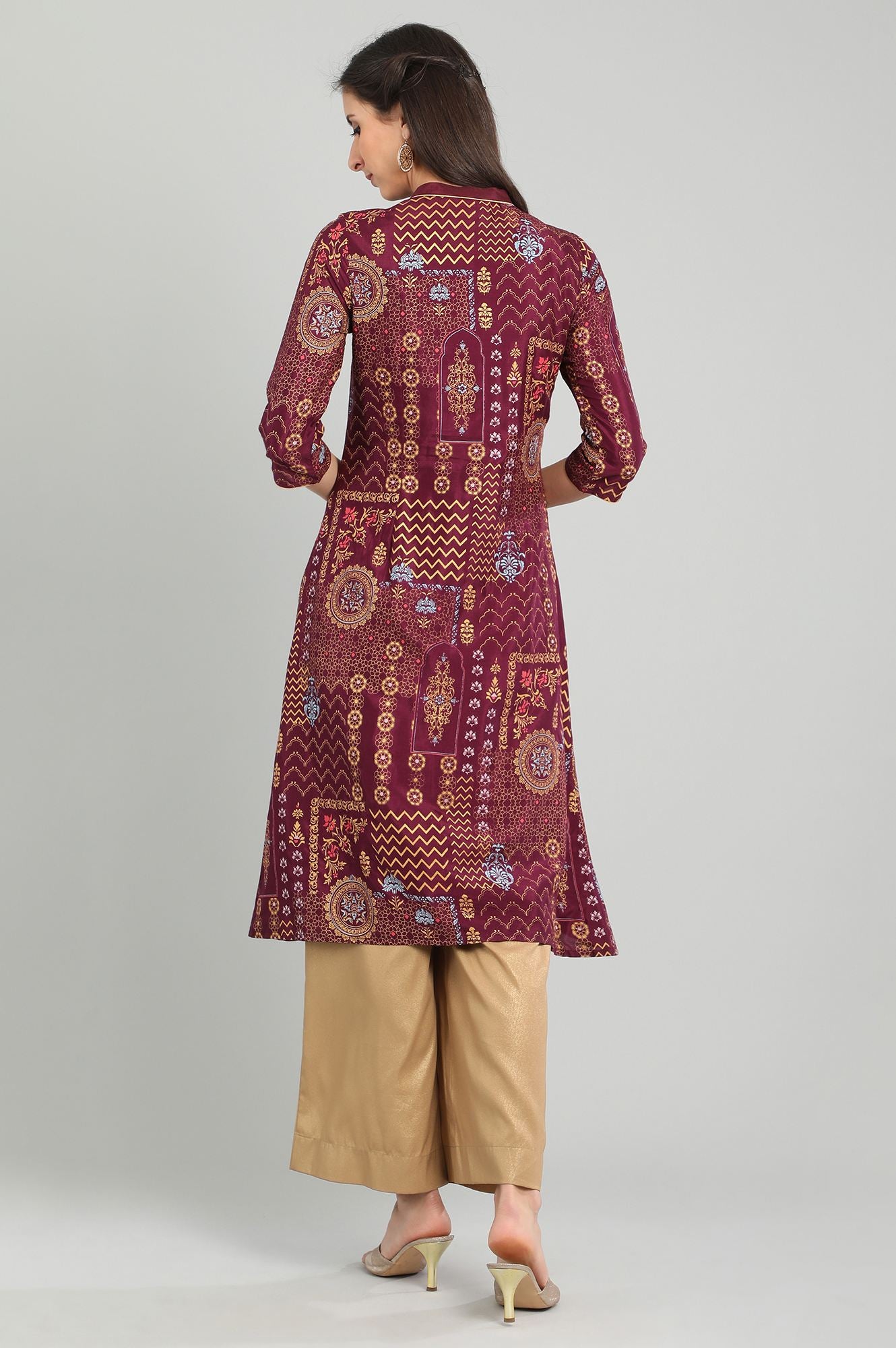 Wine Band Collar Printed kurta