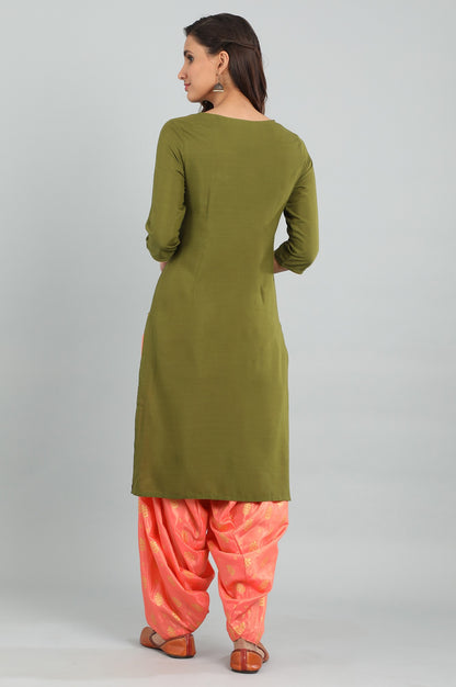 Green Round Neck Printed kurta