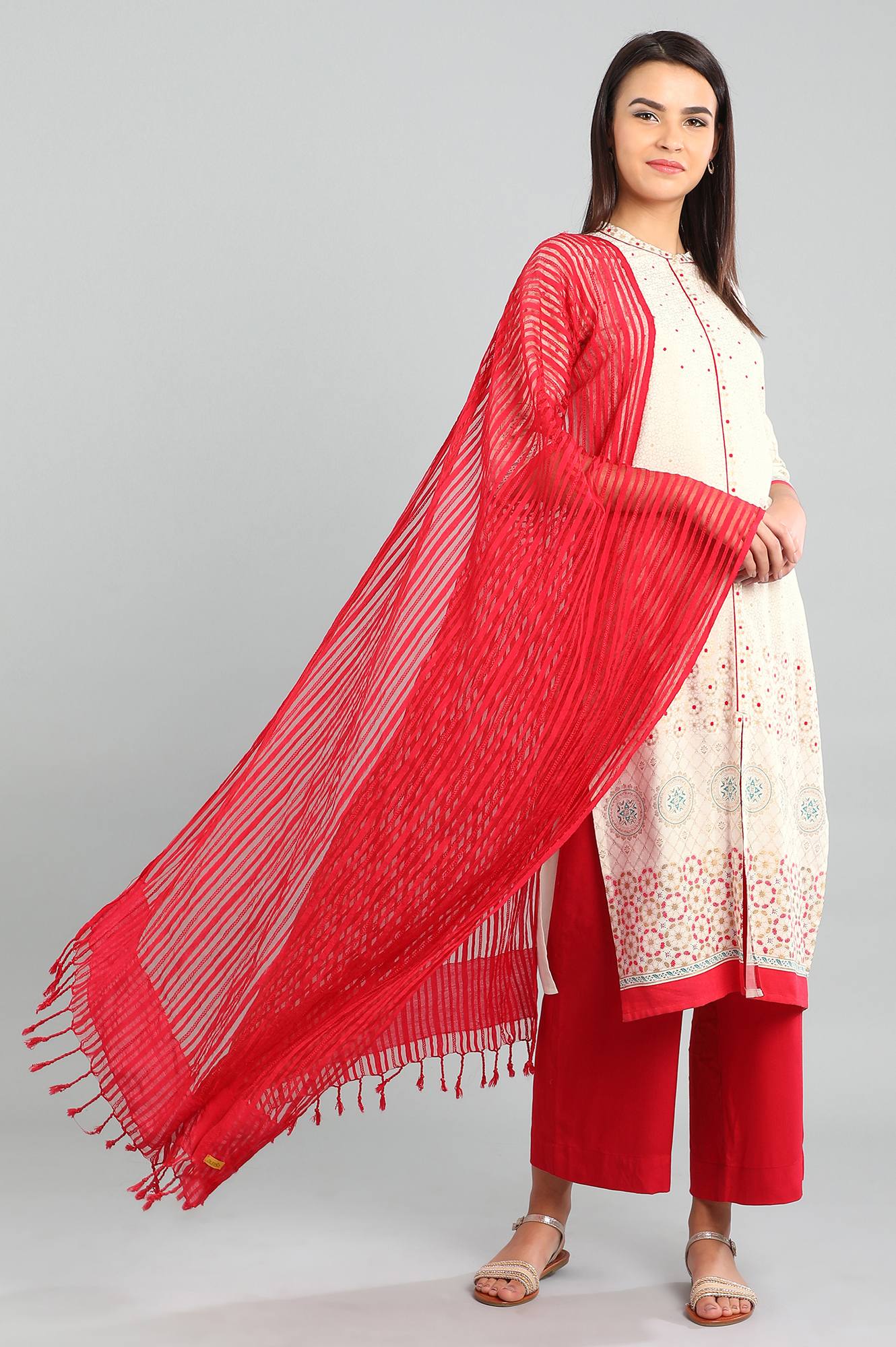 White Mandarin Neck Printed kurta