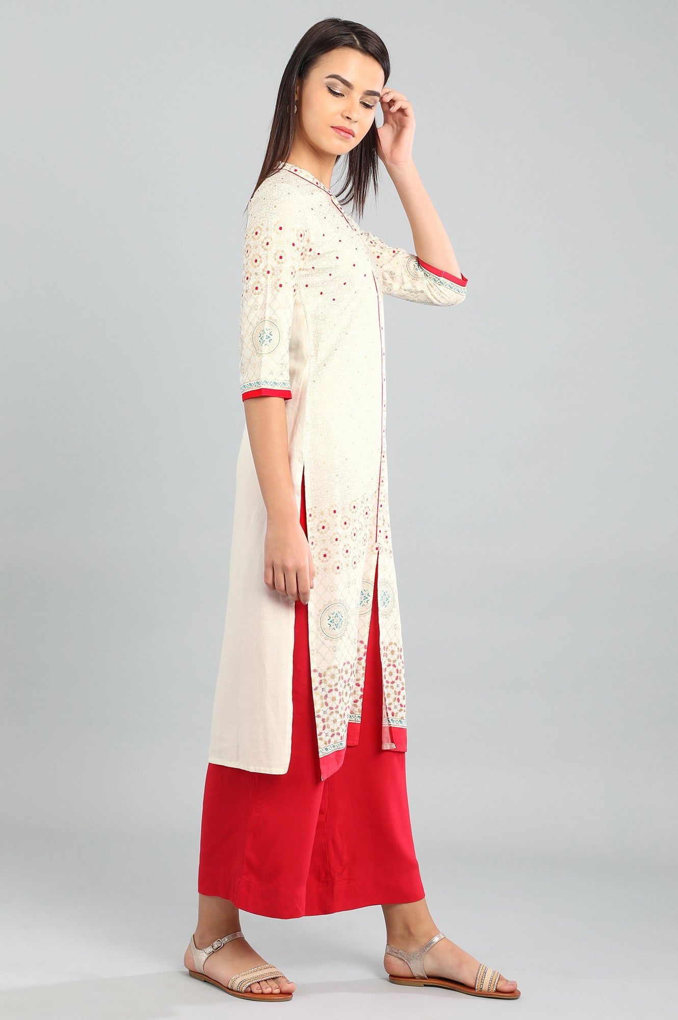 White Mandarin Neck Printed kurta