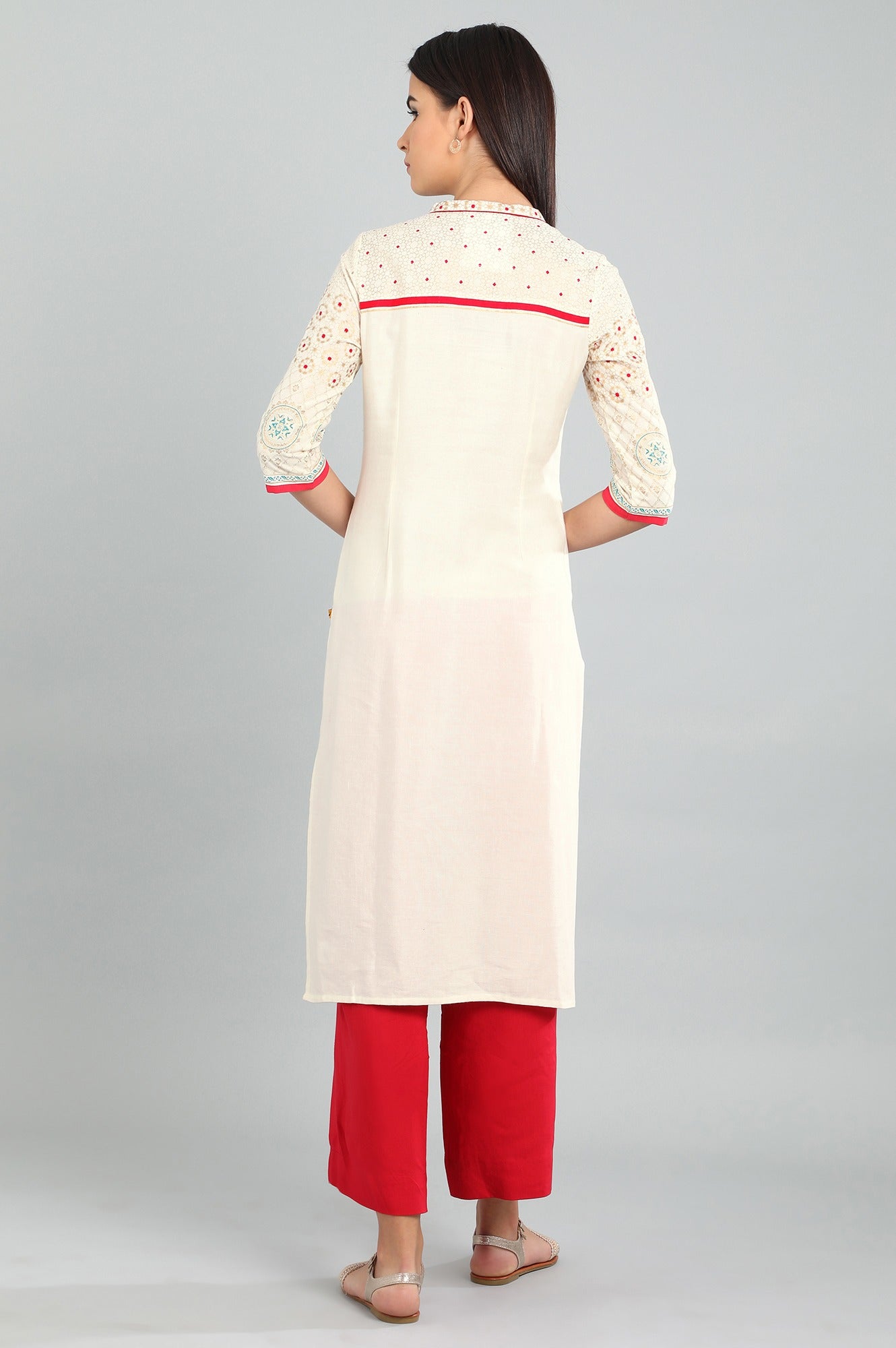 White Mandarin Neck Printed kurta