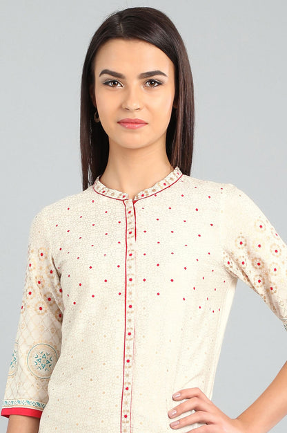 White Mandarin Neck Printed kurta