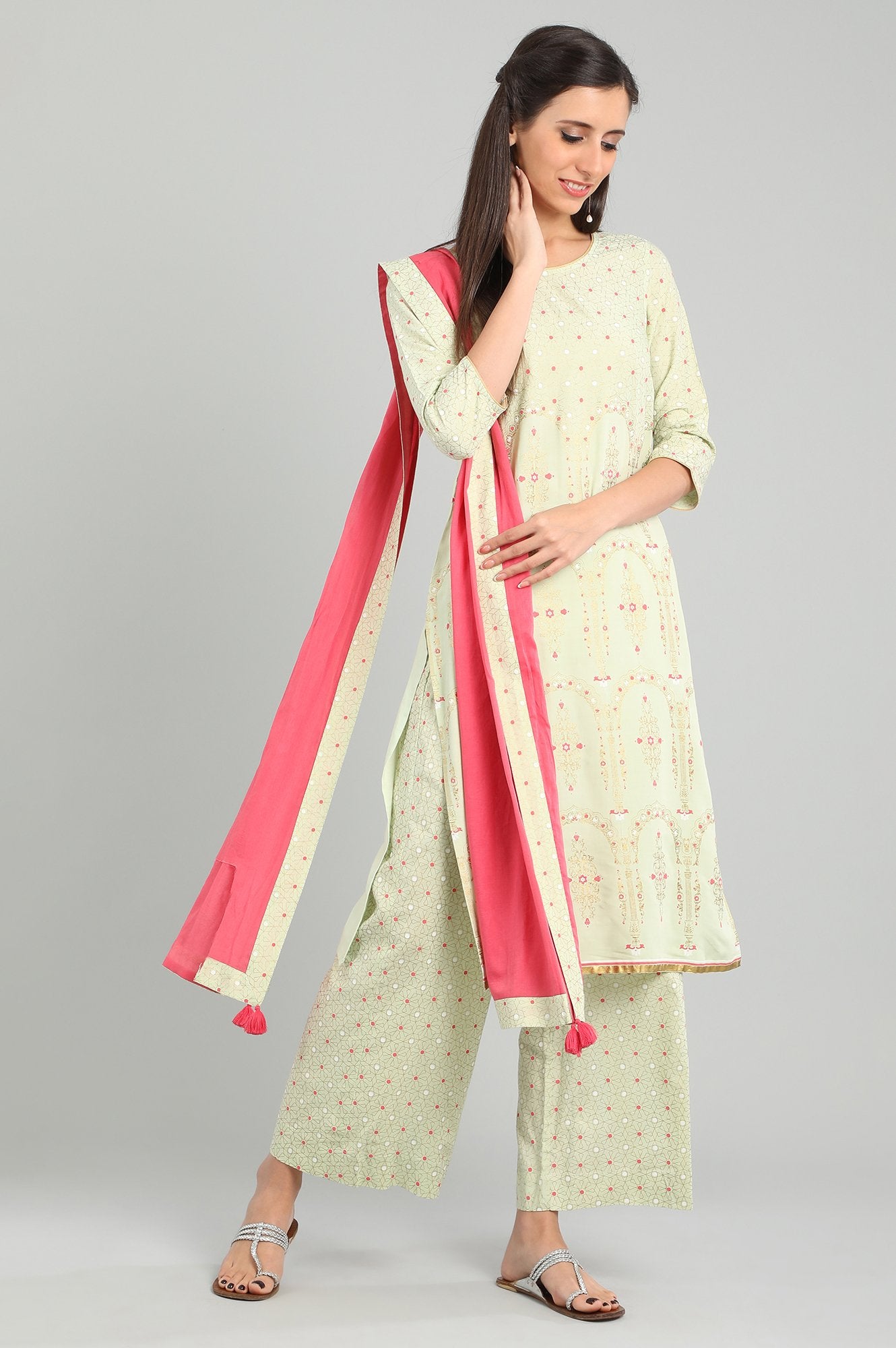 Green Round Neck Printed kurta