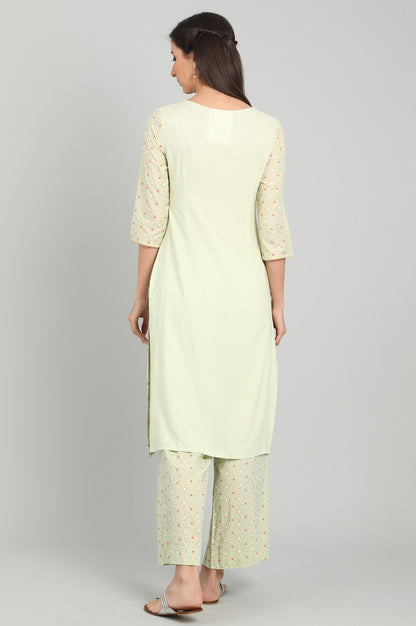 Green Round Neck Printed kurta