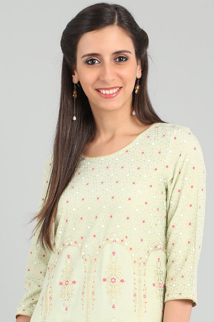 Green Round Neck Printed kurta