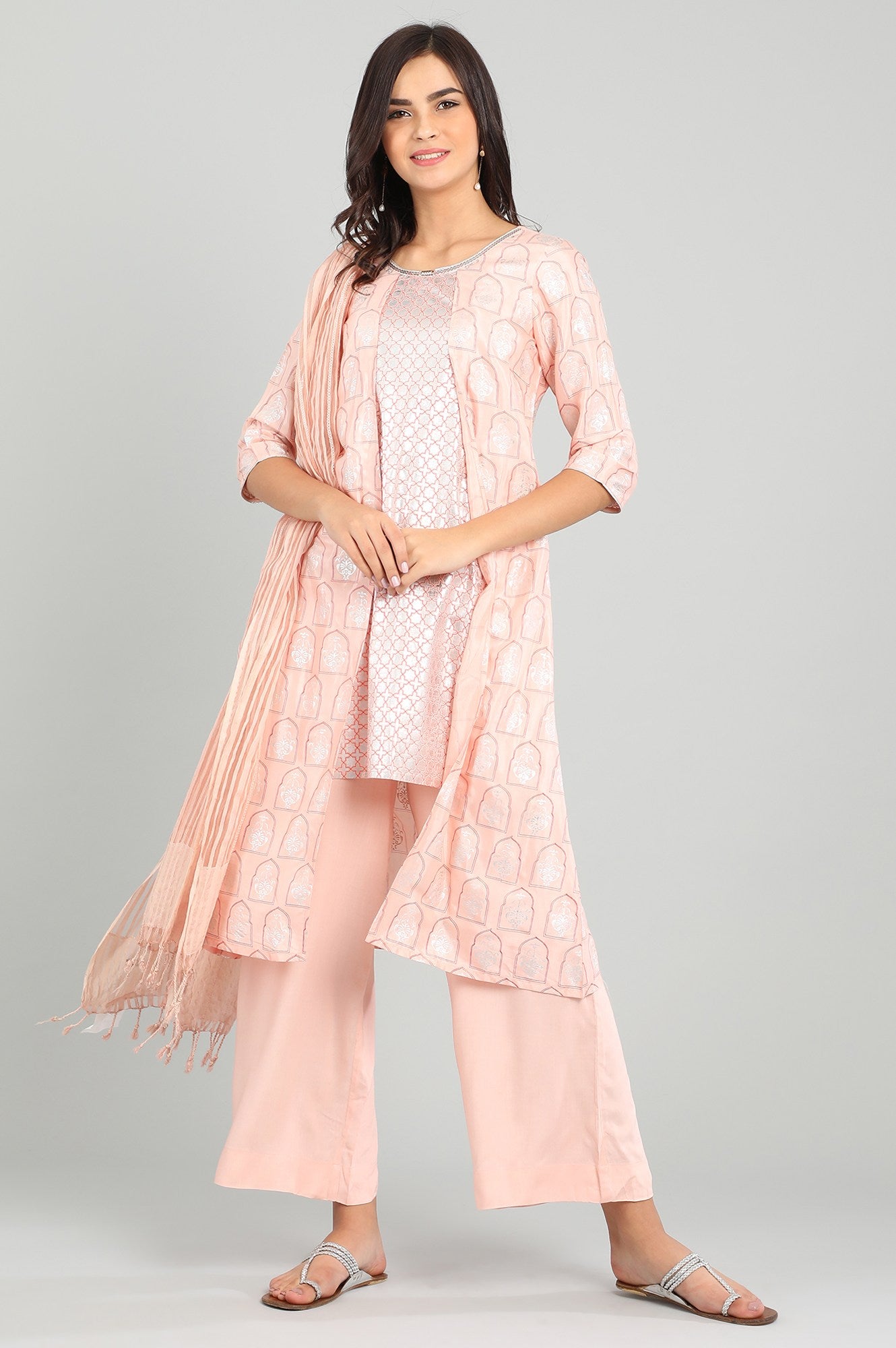 Pink Round Neck Printed kurta