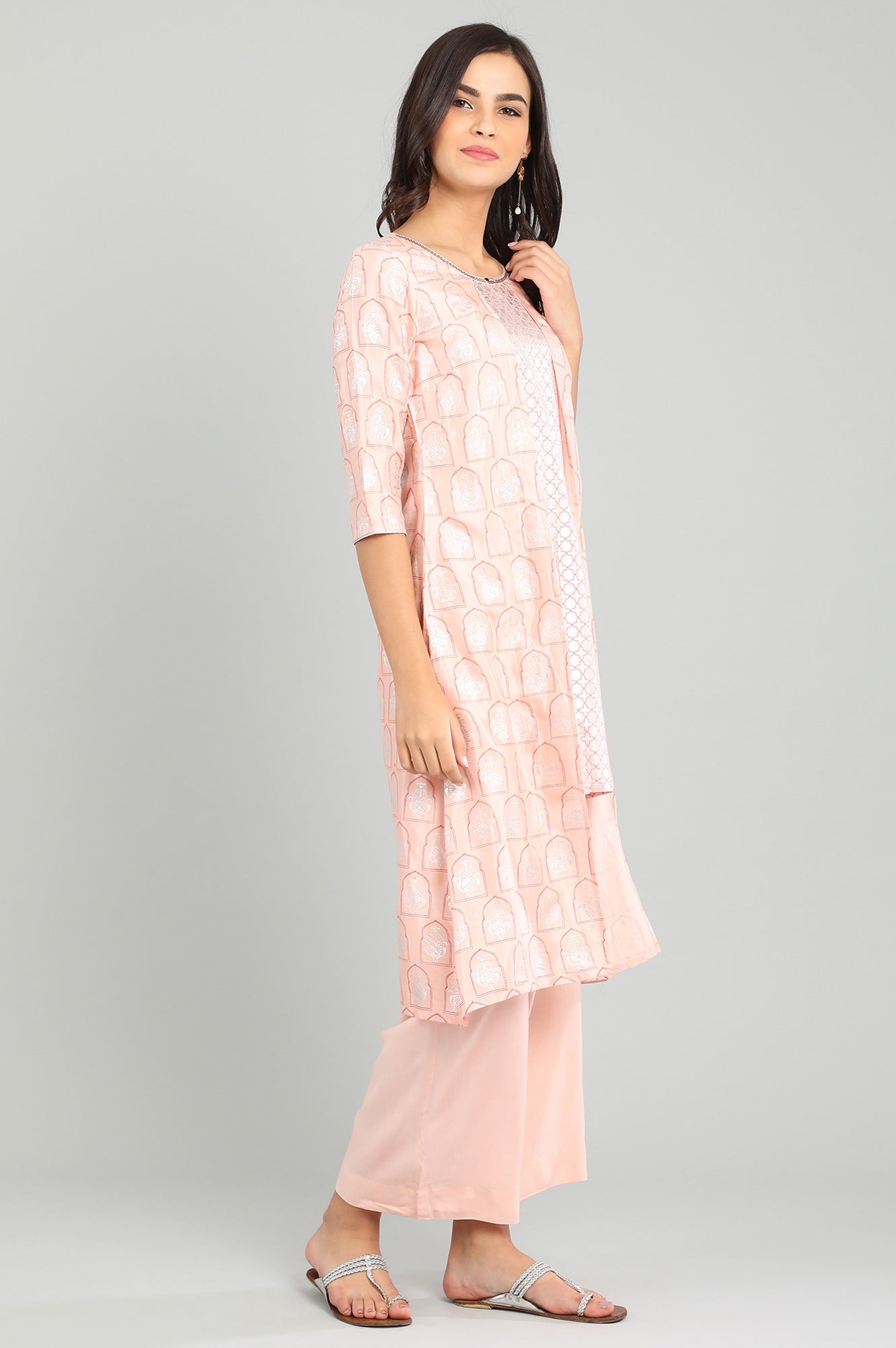 Pink Round Neck Printed kurta