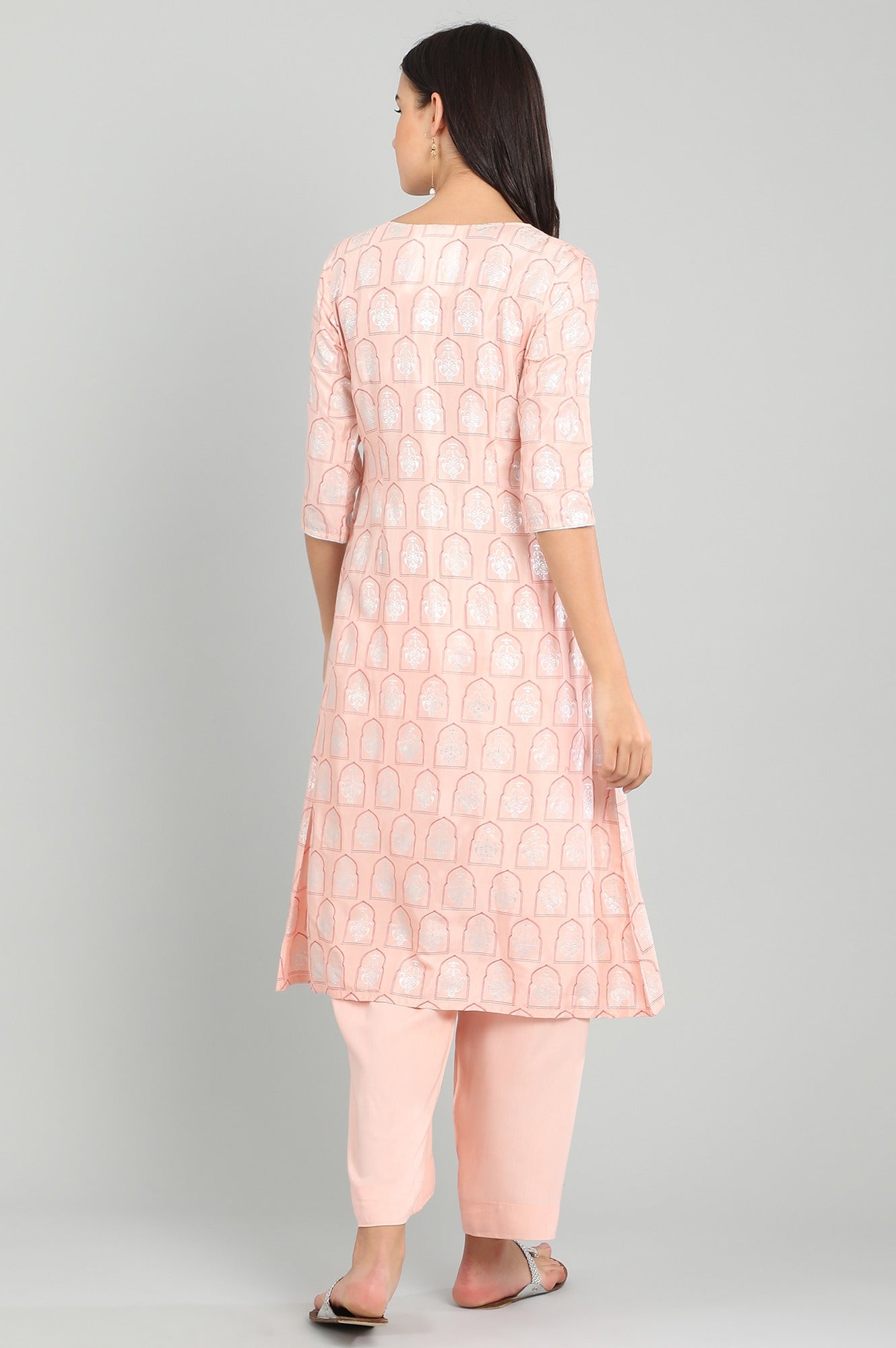 Pink Round Neck Printed kurta