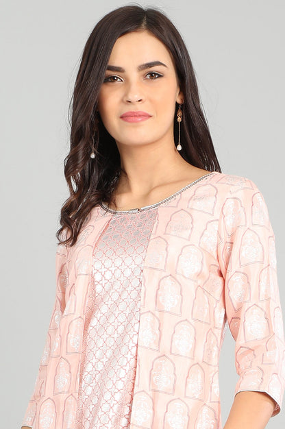 Pink Round Neck Printed kurta