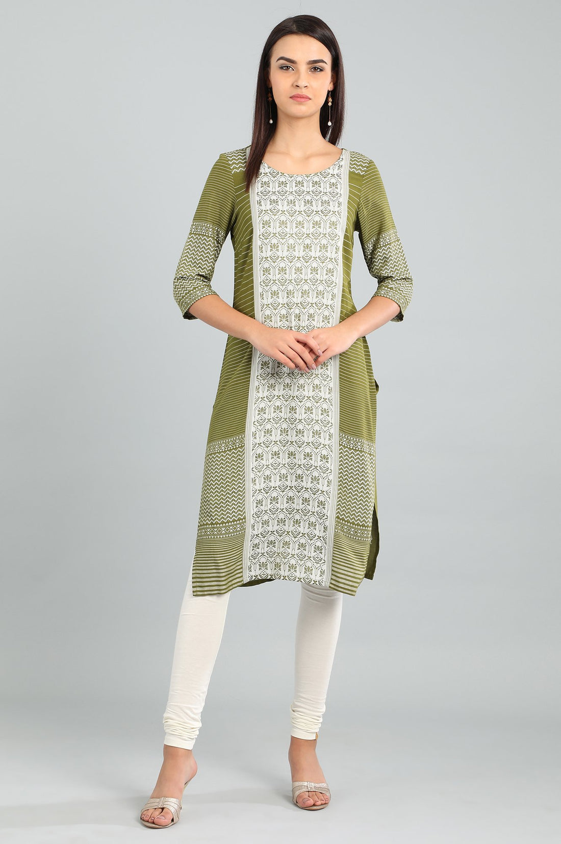 Green Round Neck Printed kurta
