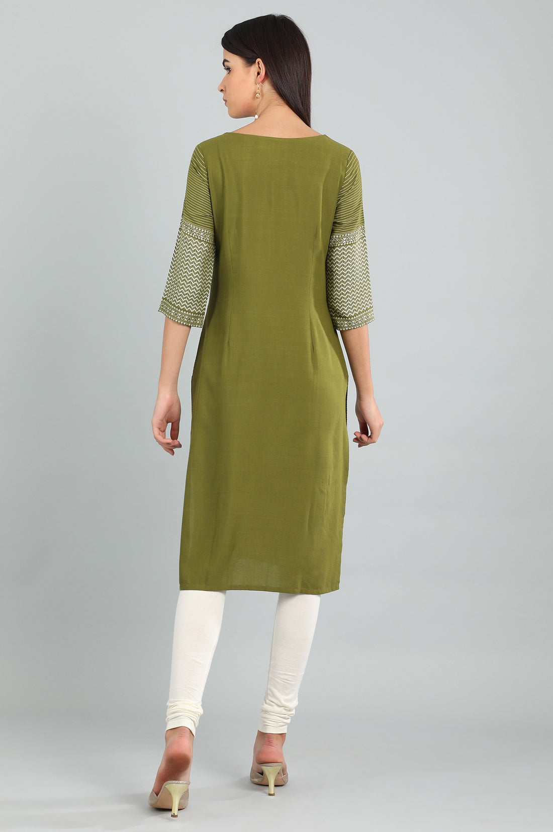 Green Round Neck Printed kurta