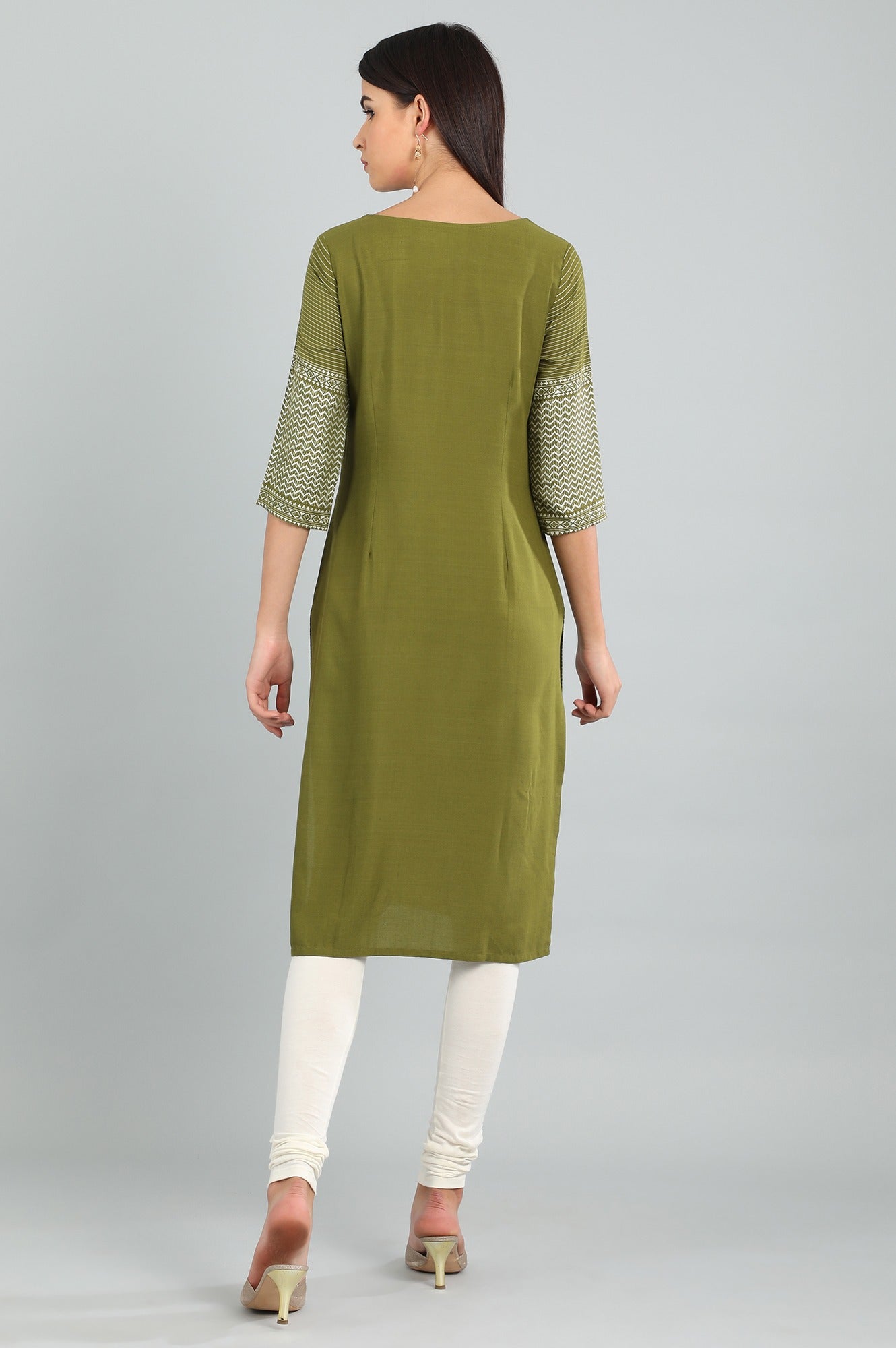 Green Round Neck Printed kurta