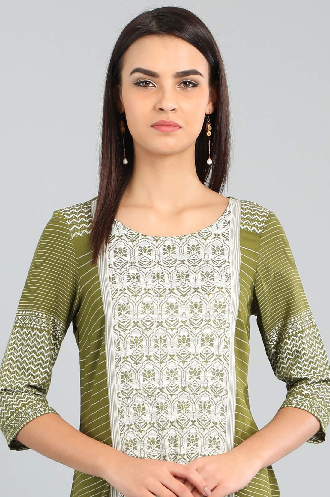 Green Round Neck Printed kurta