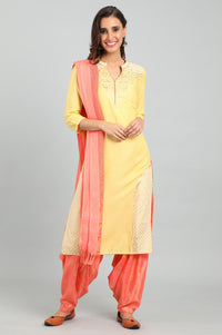 Yellow Band Collar Printed kurta