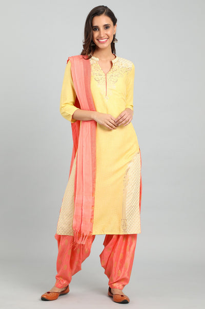 Yellow Band Collar Printed kurta
