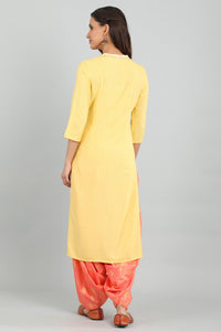 Yellow Band Collar Printed kurta