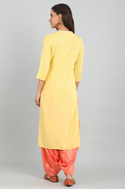 Yellow Band Collar Printed kurta