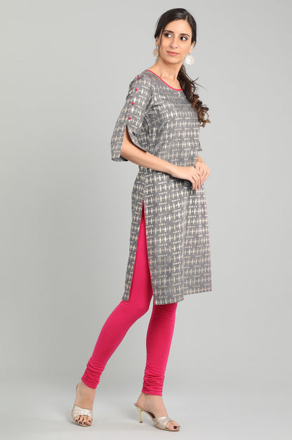 Grey Round Neck Printed kurta