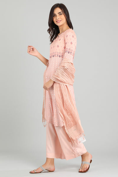 Pink Round Neck Printed kurta