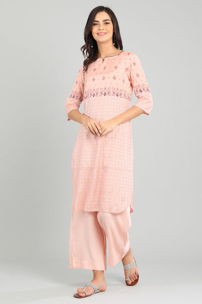 Pink Round Neck Printed kurta