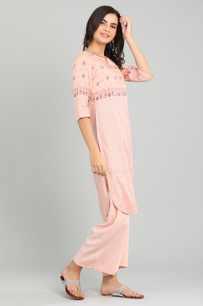 Pink Round Neck Printed kurta