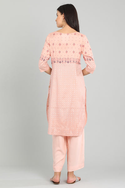 Pink Round Neck Printed kurta
