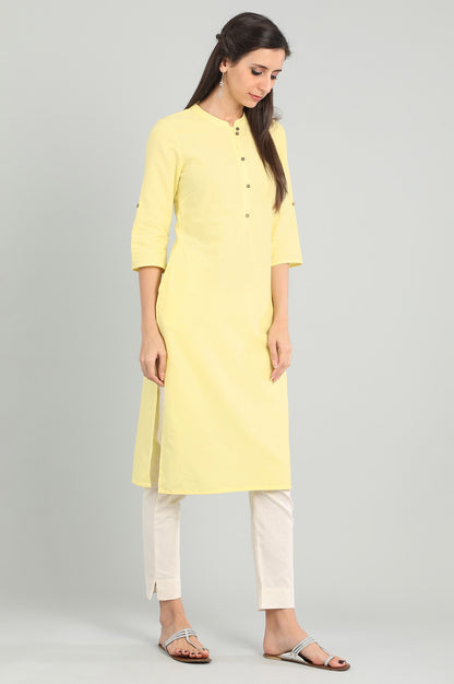 Yellow Band Collar Solid kurta