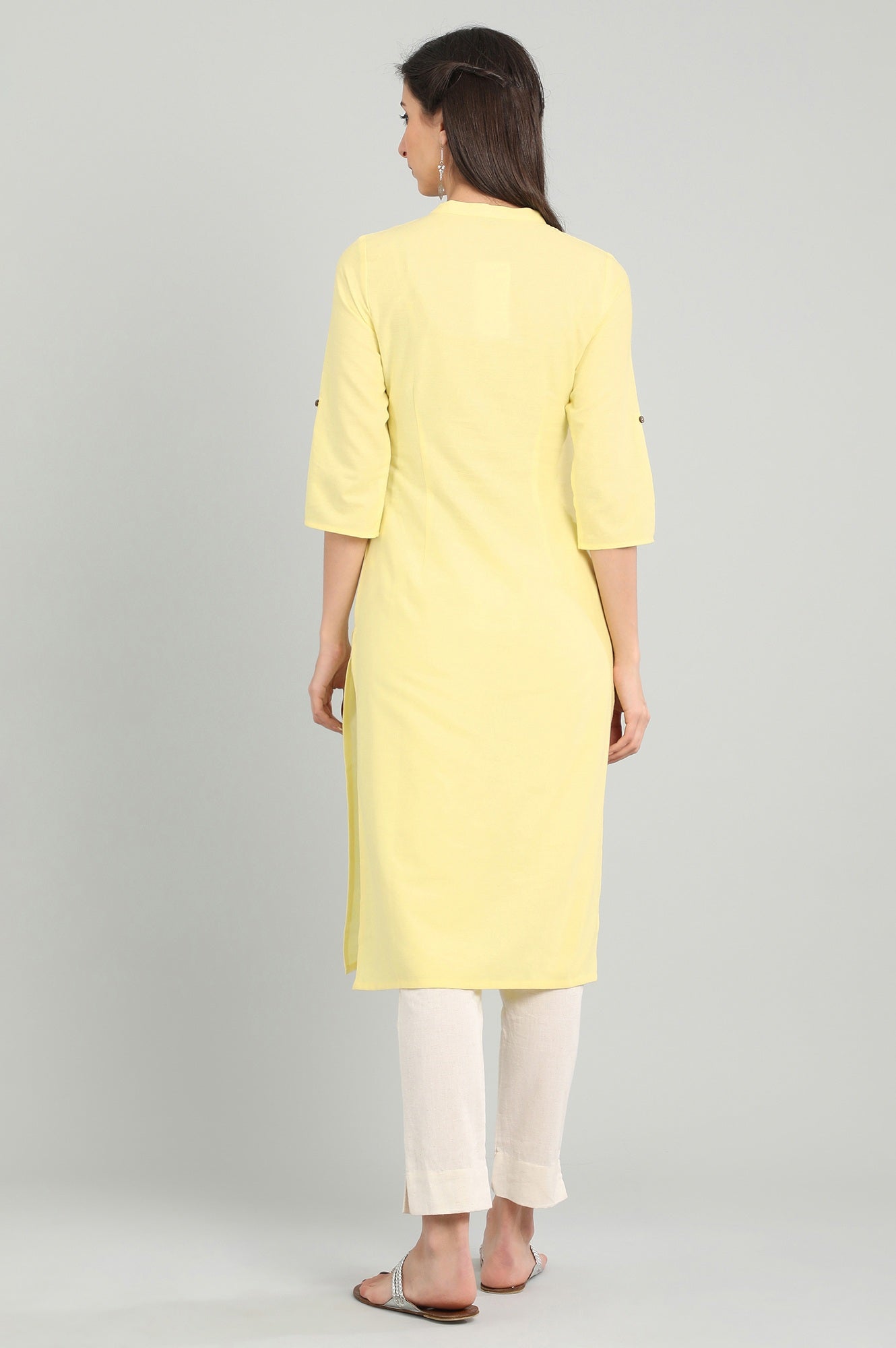 Yellow Band Collar Solid kurta