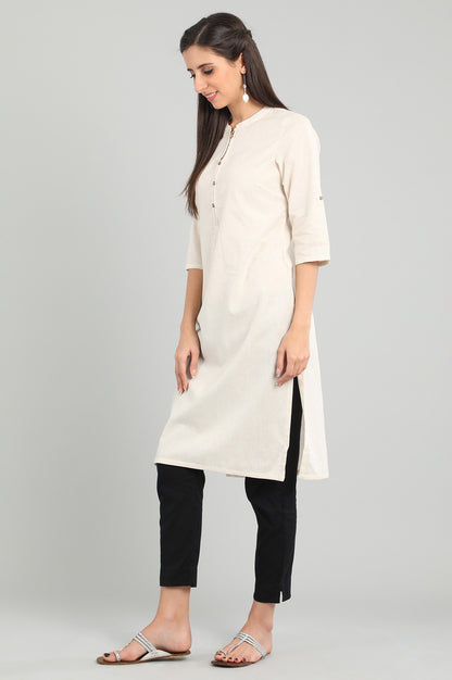 Off-White Mandarin Neck Solid kurta