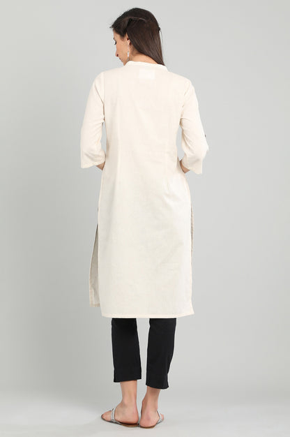 Off-White Mandarin Neck Solid kurta