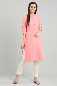 Pink Band Collar Solid kurta